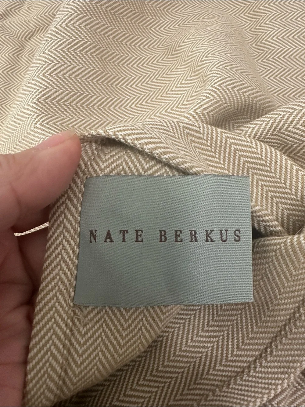 Nate Berkus standard two pillow sham. Beige/tan herringbone pattern.